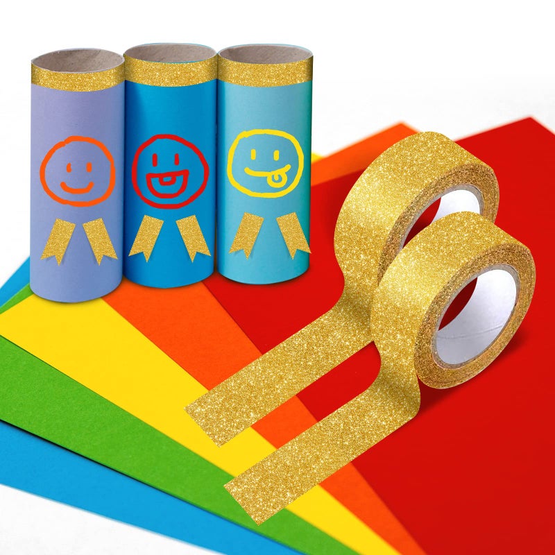 HAPY SHOP 3 Rolls Gold Glitter Tape,Gold Glitter Washi Tape 15mm by 5m,Total 15m/17.5 Yards,for Scrapbook,Crafting - Image 4